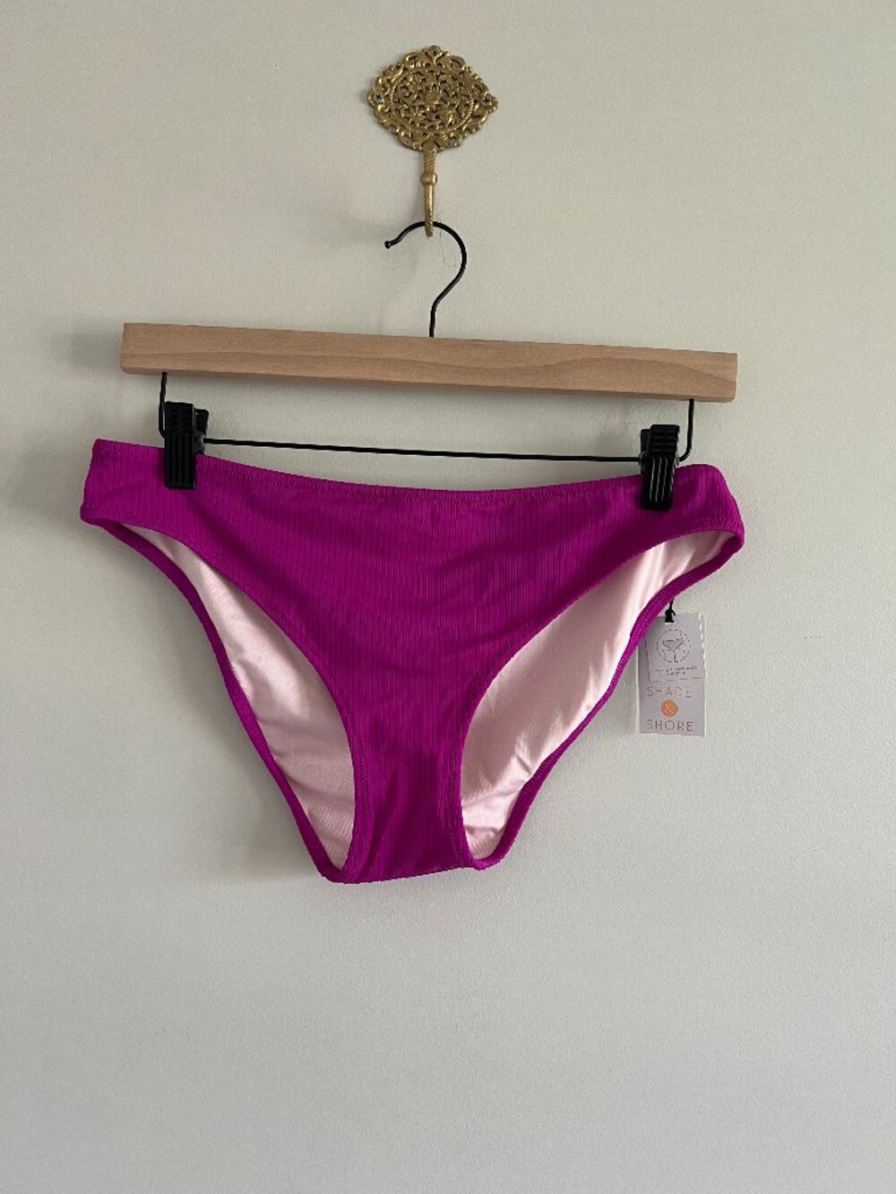 Shade & Shore Ribbed Magenta Bikini Bottoms Medium Coverage Hipster M NWT